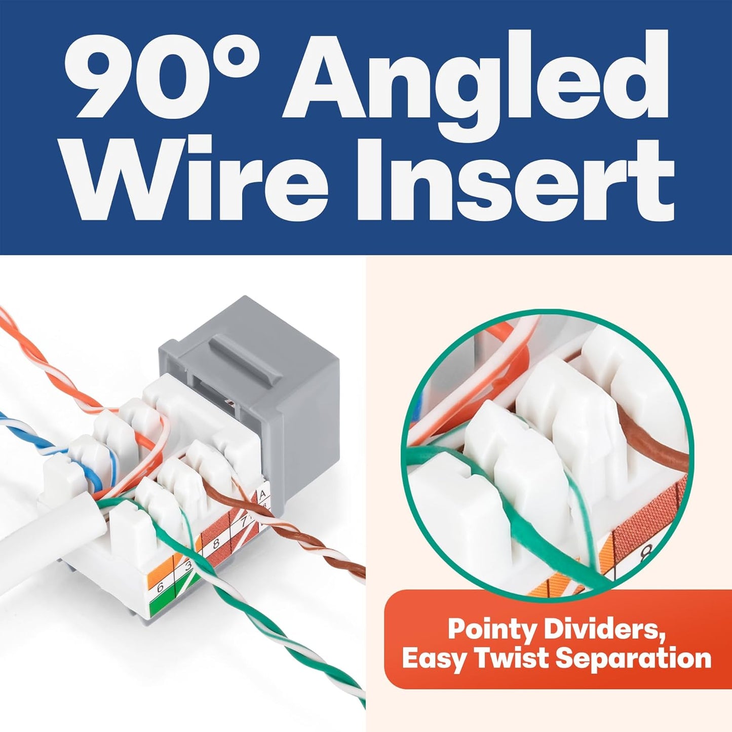 Everest 90° Angled RJ45 Cat5e Keystone Jacks 10-Pack in Gray - Slim Profile Female RJ45 Connectors - Cat 5e Keystone Jack - Compatible with 90° Angled Speed Termination Tool - easyJACK (B094WB91H3)