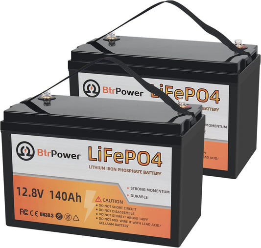 2 Pack 12V 140Ah LiFePO4 Deep Cycle Rechargeable lithium Battery Pack Built-in 100A BMS 5000-7000 Cycles Perfect for RV Solar Marine Overland Off-Grid Application