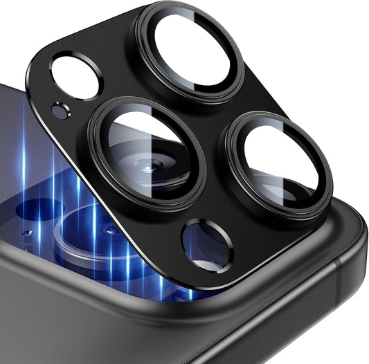 Esanik Upgrade 2 Pack for iPhone 16 Pro/iPhone 16 Pro Max Camera Lens Protector, Aluminum Alloy Metal matte Case Tempered Glass Camera Screen Cover, Scratch Resistant Case Friendly (Black Titanium)