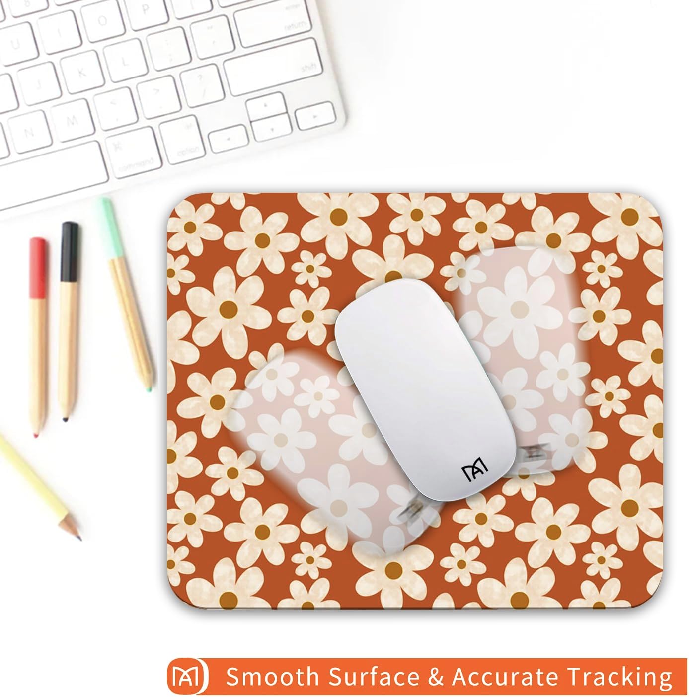 Square Mouse Pad Cute Flowers, Personalized Premium-Textured Custom Mouse Mat Design, Washable Mousepad Cloth, Non-Slip Rubber Base Computer Mouse Pads for Wireless Mouse