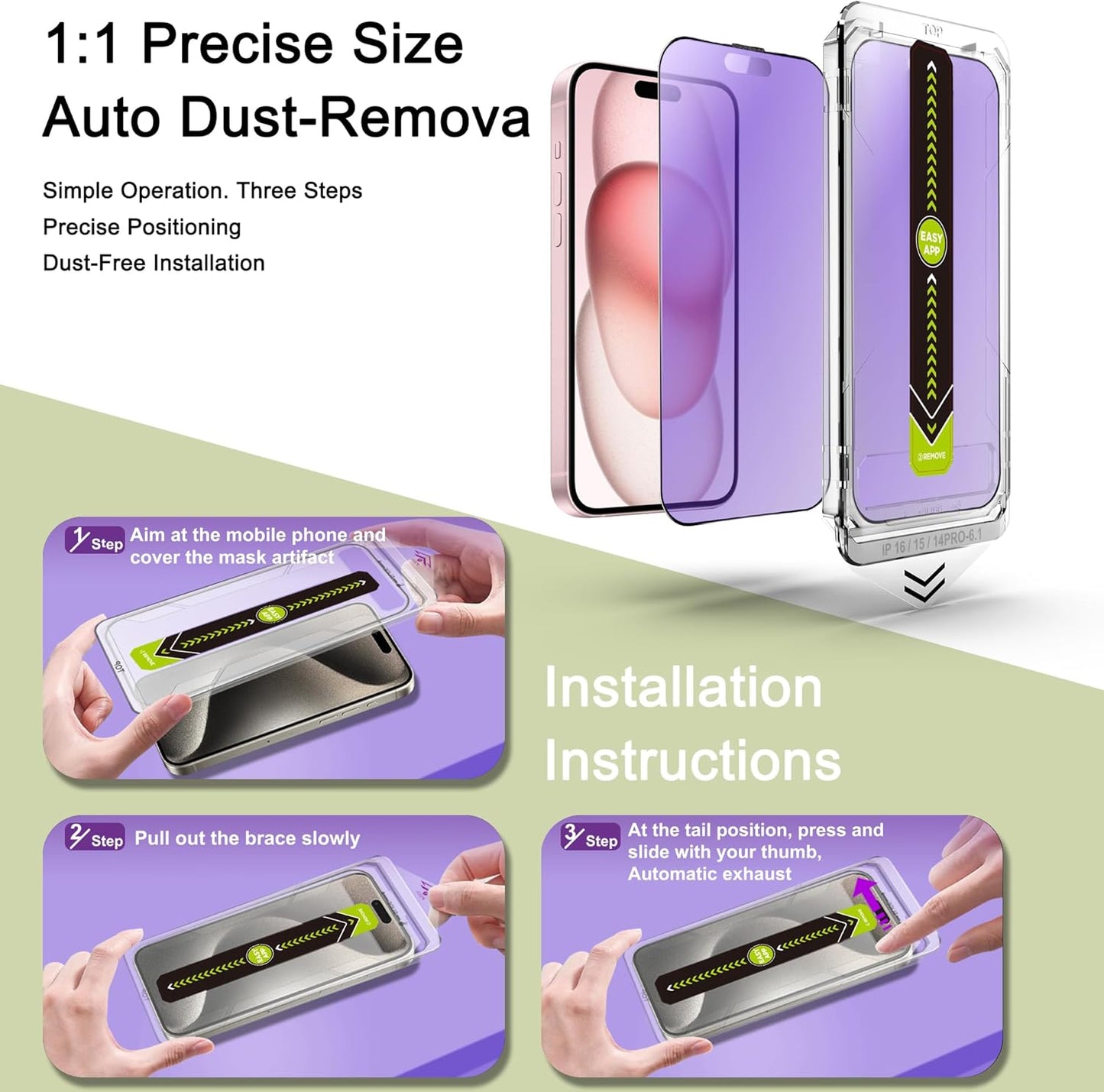 (2-Pack Anti Blue Light Matte Screen Protector for iPhone 14 Pro/15/16 (6.1-Inch),9H Tempered Glass,Anti-Glare,Full Coverage,Anti-Fingerprint,Auto Dust Removal,Bubble-Free