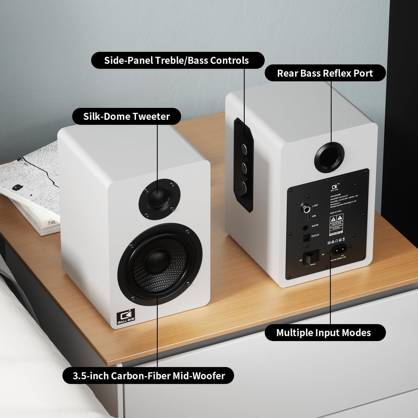 Harmony H2 60W Desktop Speakers with DSP, Bluetooth 5.3, 24-Bit Optical, USB-C, AUX, Silk-Dome Tweeter, Carbon-Fiber Woofer, for Computer, PC Monitor, Gaming (White)