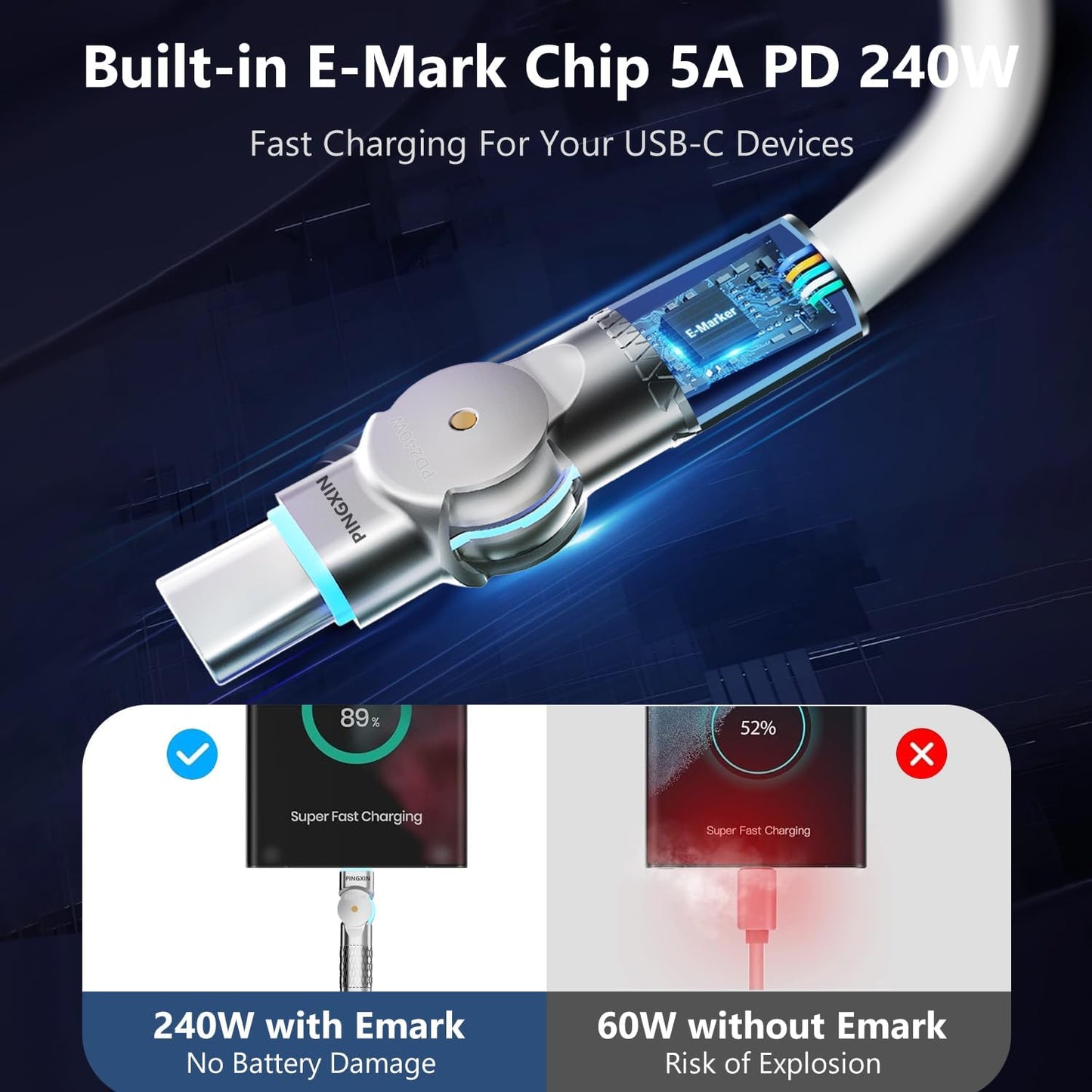 USB C to USB C Cable10ft, 240W 2-Pack USB 2.0, Type C Charger Cable Fast Charge for iPhone 16/16Pro/16Plus/16ProMax,MacBook Air,iPad Pro,Pixel,Samsung Galaxy S23/S24-Orange +White