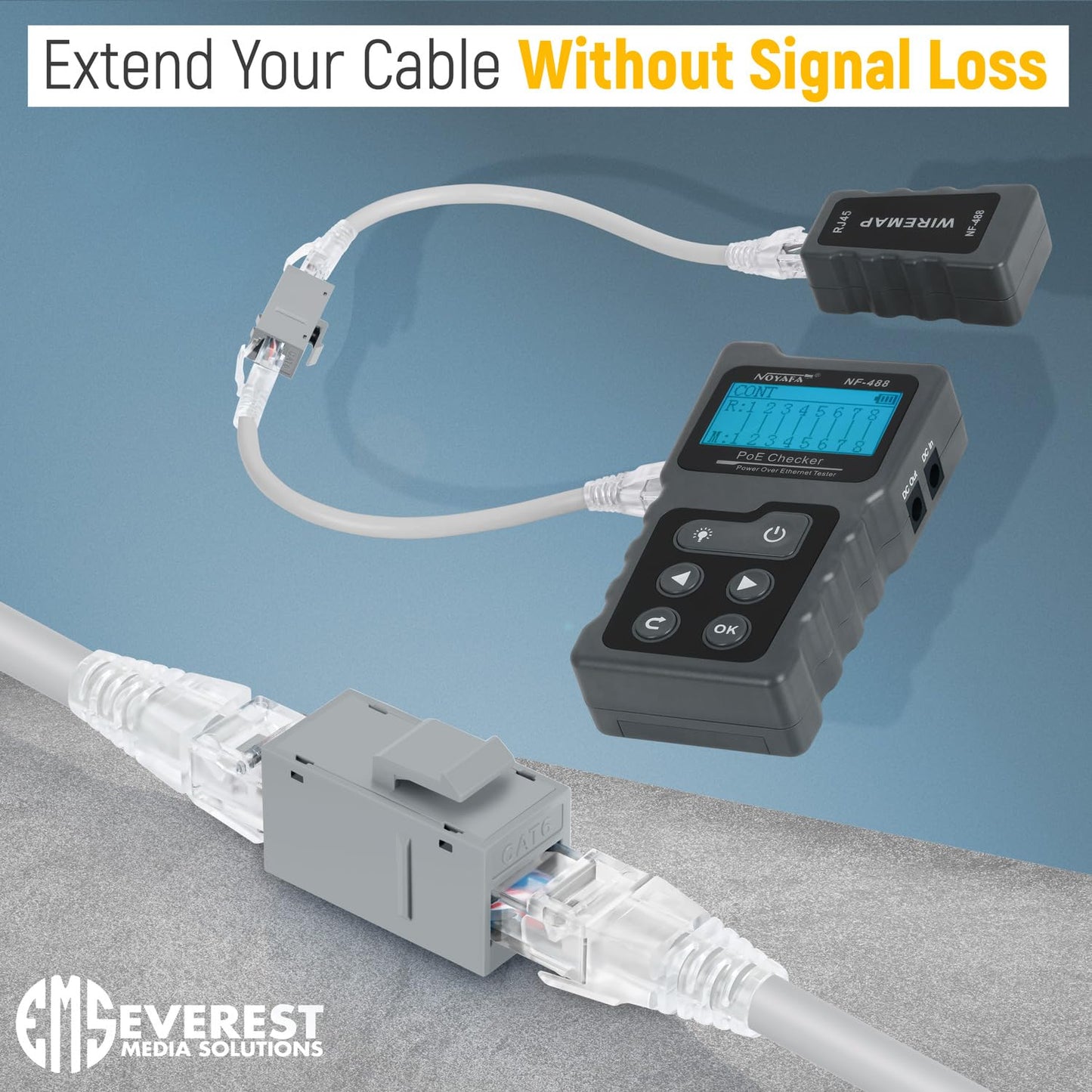 Everest 48-Pack RJ45 CAT6 Keystone Coupler - Female to Female - Cat6, Cat5e Compatible - Ethernet Coupler - Gray