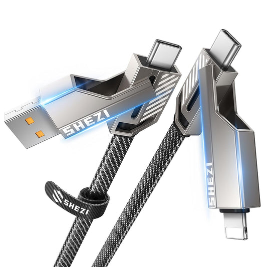 4-in-1 USB C Cable 60W 5FT Compatible with Lightning Cable [Fast Charging & Data Transfer] Flat Nylon Braided for iPhone iPad Charger Cord, Multi Charge Wire Combo with L/Type C/USB A Port