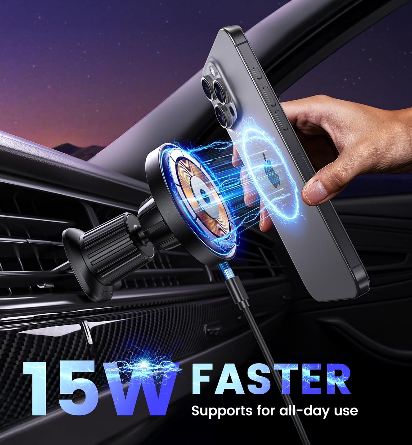 Mag-Safe Car Mount Charger 15W Magnetic Wireless Car Charger for iPhone 16 Accessories Magnetic Phone Holder for Car 3 in 1 Mag Safe car Mount for iPhone16/15/14/13/12 Series Gifts for Men Women
