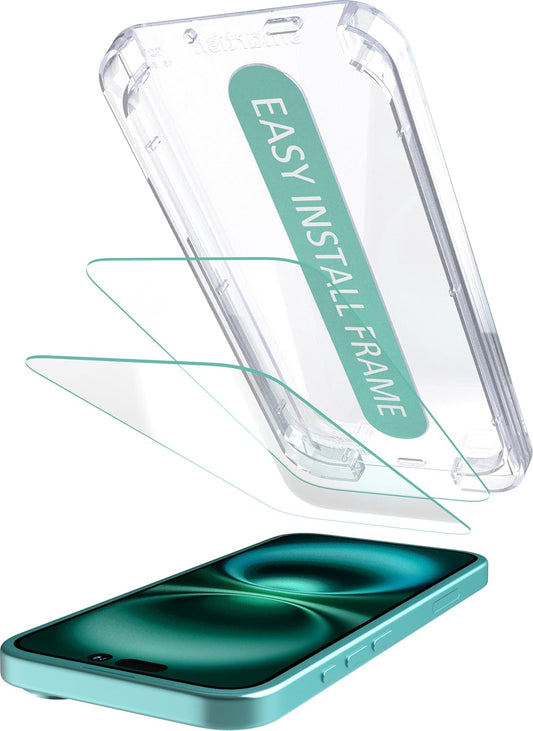 Smartish® iPhone 16 Plus Screen Protector - 2-Pack Tempered Glass Screen Protectors - Tuff Sheet - 9H Easy Install Frame [Scratch Resistant] Case-Friendly- Dynamic Island for Apple iPhone 16 Plus