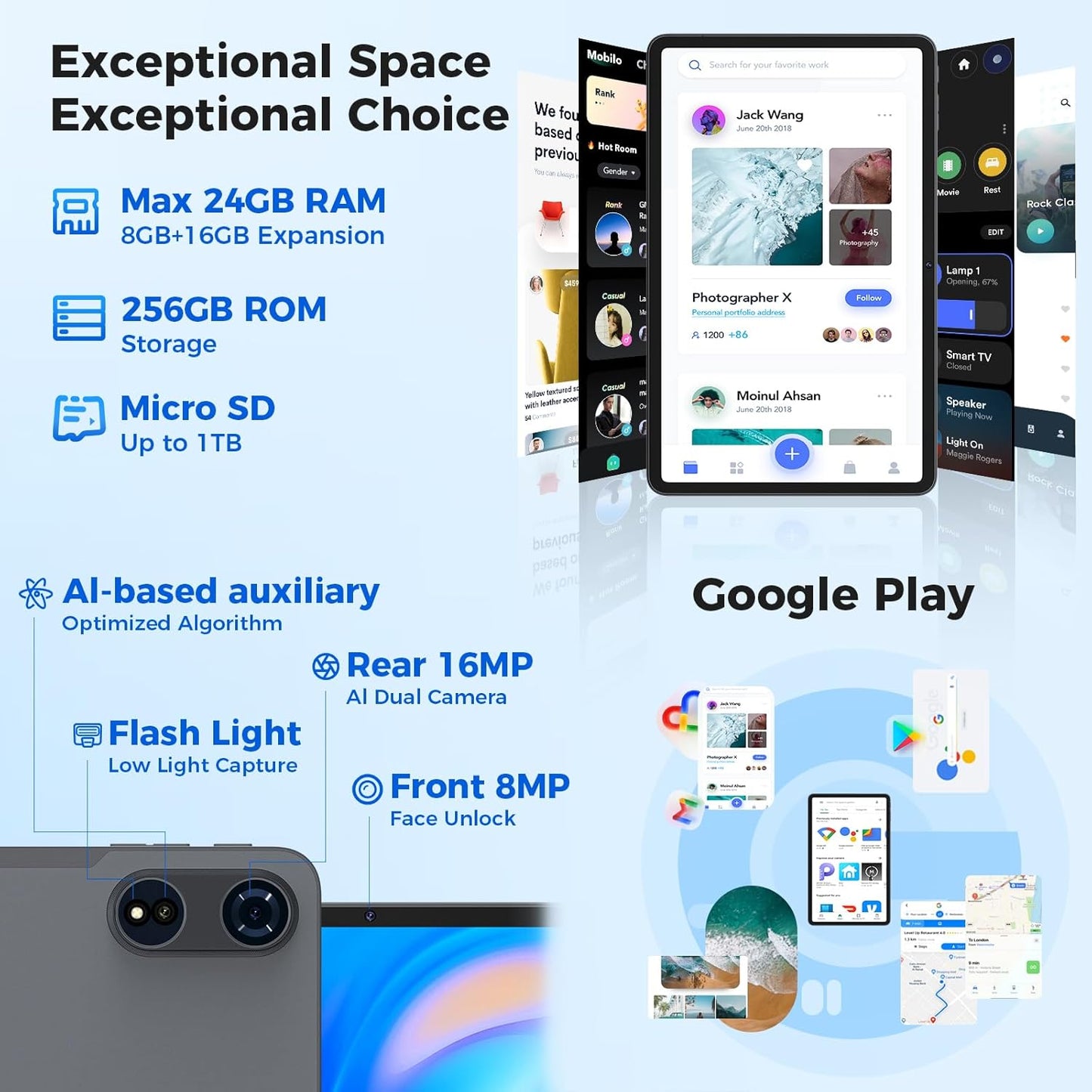 Tablet 12 inch Android 15 Tablets, 24GB（8+16）RAM+256 Storage(Expand to 1TB), Android Tablet with Keyboard, Octa-Core, 2K 2000x1200 Display, 16MP Dual Camera, 8000mAh, 5G WiFi,GPS,Bluetooth 5.0（Black）