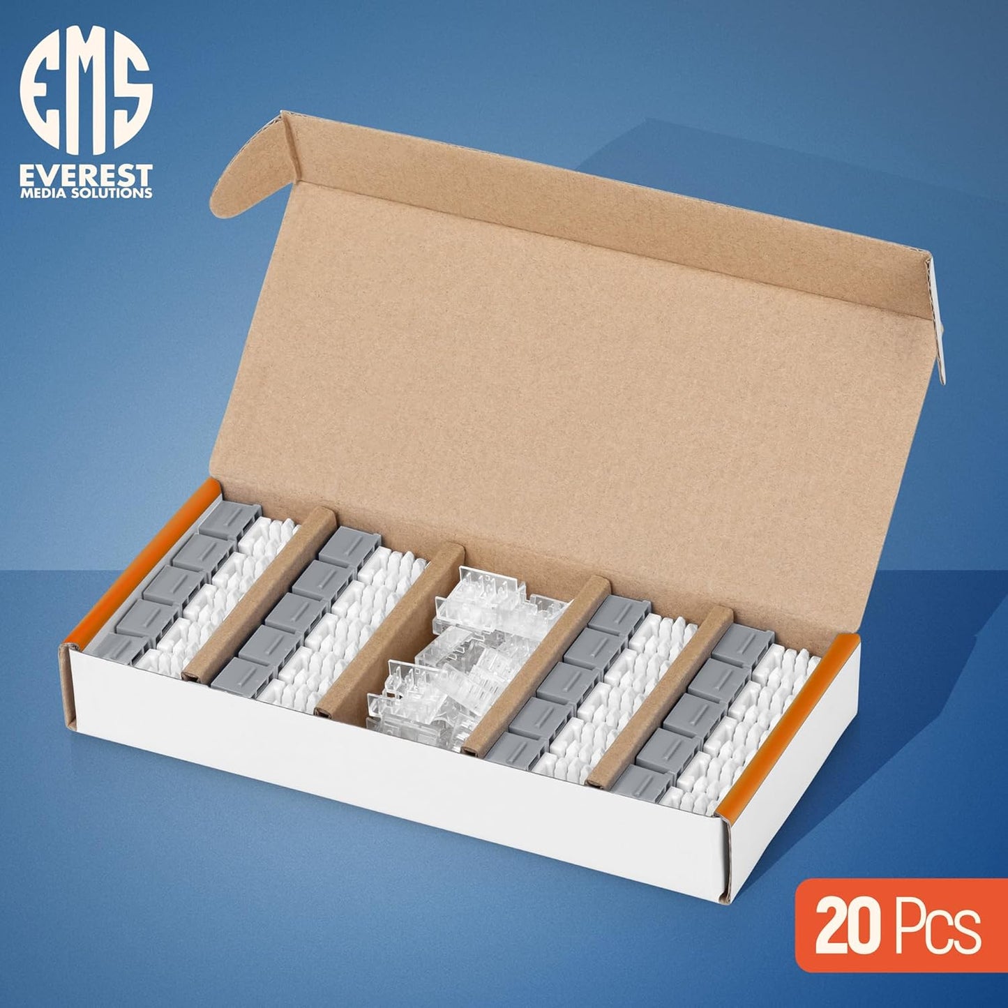 Everest 90° Angled RJ45 Cat6A Keystone Jacks 20-Pack in Gray - Slim Profile Female RJ45 Connectors - Cat 6A Keystone Jack - Compatible with 90° Angled Speed Termination Tool - easyJACK (B094WB91H3)