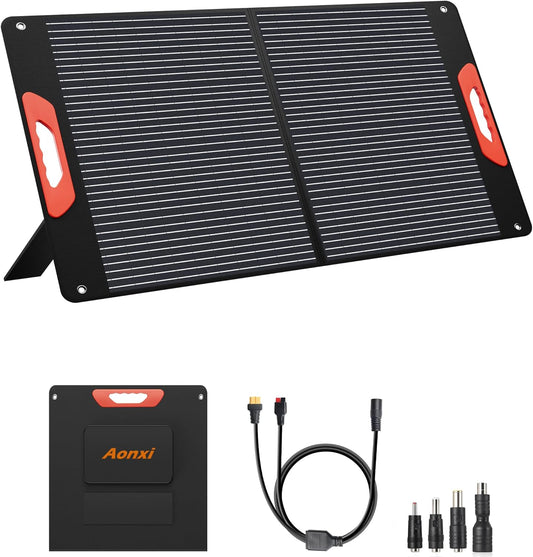 100W Portable Solar Panels for Power Station, 100 Watt ETFE Monocrystalline Foldable 20V DC Output Solar Panel Charger, 24% High Efficiency, QC3.0 USB-A & Type-C Output for Outdoor Camping RV Blackout