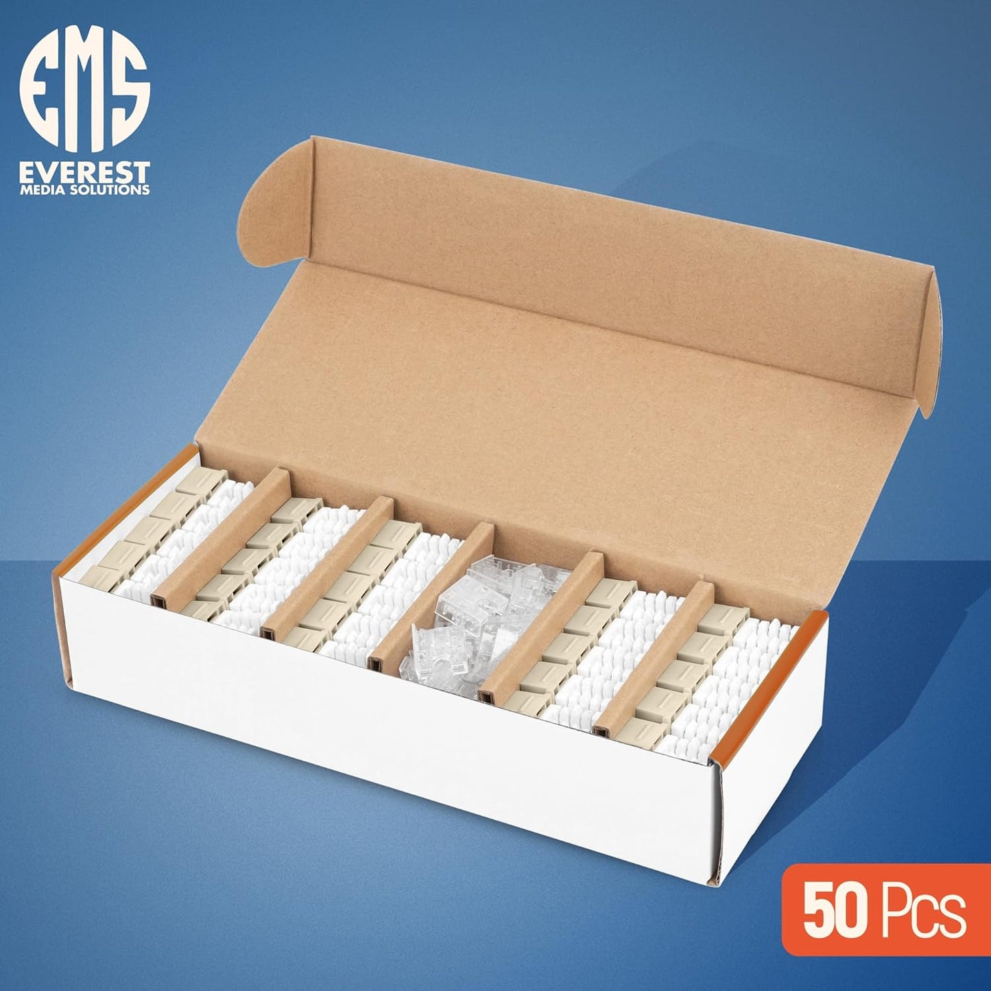 Everest 90° Angled RJ45 Cat6A Keystone Jacks 50-Pack in Ivory - Slim Profile Female RJ45 Connectors - Cat 6A Keystone Jack - Compatible with 90° Angled Speed Termination Tool - easyJACK (B094WB91H3)