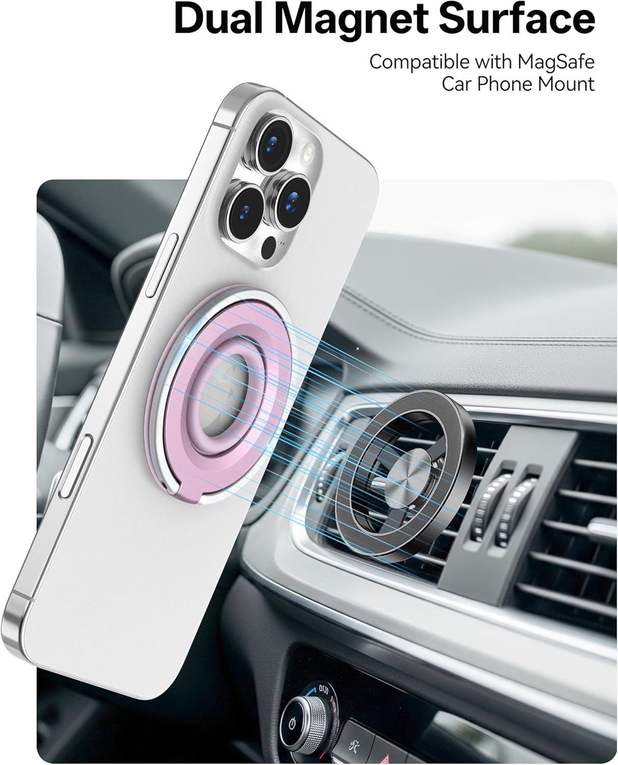 [2025 Newest] Magnetic Phone Grip for MagSafe Ring Holder, Magnet Phone Grip Stand Finger Kickstand Two-Sided Magnetic Compatible with iPhone 16 Pro/Max 15 14 13 12 11 Plus&Android (Pink)