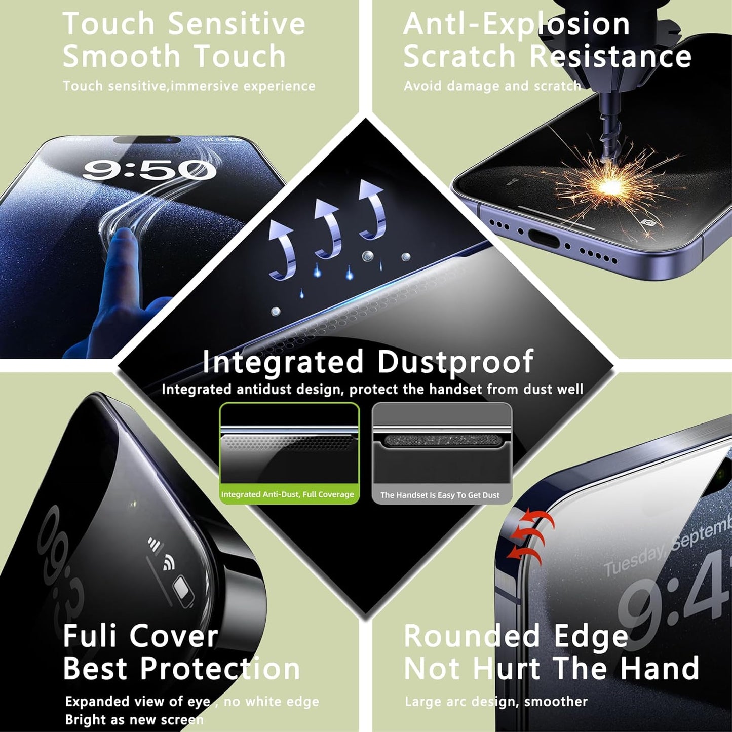 (2-Pack Anti Blue Light Matte Screen Protector for iPhone 14 Pro Max/15 Plus/16 Plus (6.7-Inch),9H Tempered Glass,Anti-Glare,Full Coverage,Anti-Fingerprint,Auto Dust Removal,Bubble-Free