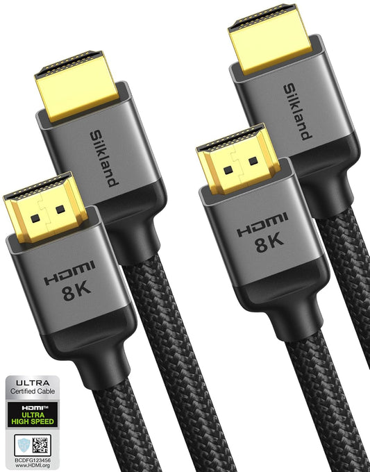 Silkland 10K 8K HDMI 2.1 Cable 2-Pack 10FT, (Upgrade Braided) Certified Ultra High Speed HDMI® Cable [8K@60Hz, 4K@120Hz] 48Gbps, HDR, eARC, HDCP 2.2&2.3, Compatible for Soundbar/PS5/Xbox/Roku TV