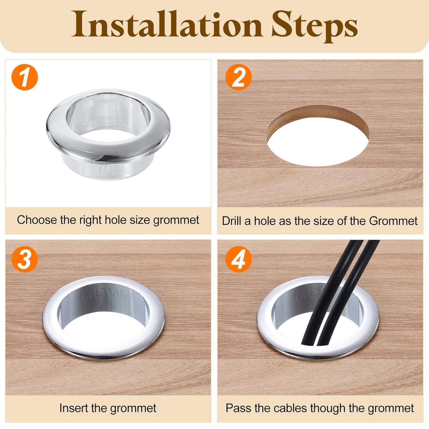 uxcell Desk Grommet, 2-3/8" (60mm) Zinc Alloy Cable Hole Cover Wire Cord Organizer with Marked Cable Ties for Home Office Desktop Wire, Black