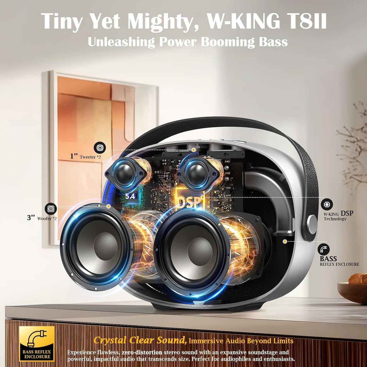 Bluetooth Speaker Loud, W-KING T8II Portable Bluetooth Speakers Wireless, 96W Peak Powerful Outdoor Boombox Subwoofer, Deep Bass/Clear Sound, BT5.4/Fast Charging/PowerBank/USB/AUX, Party Large Speaker