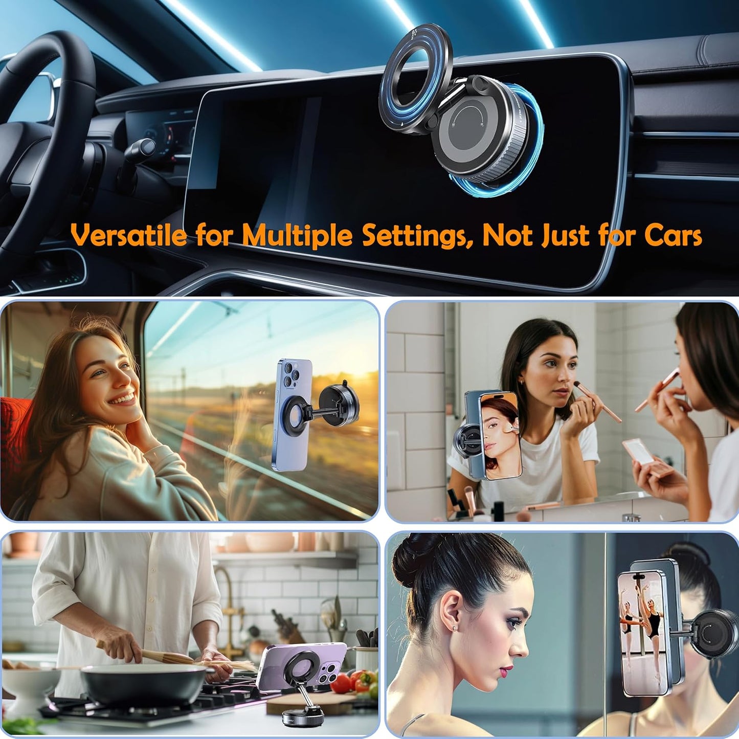 Vacuum Magnetic Car Phone Holder Foldable Mount with Ultra Suction Cup for Magnetic Phone Cases Cell Phone Holders for Car/Gym/Mirror Use Compatible with iPhone & Android