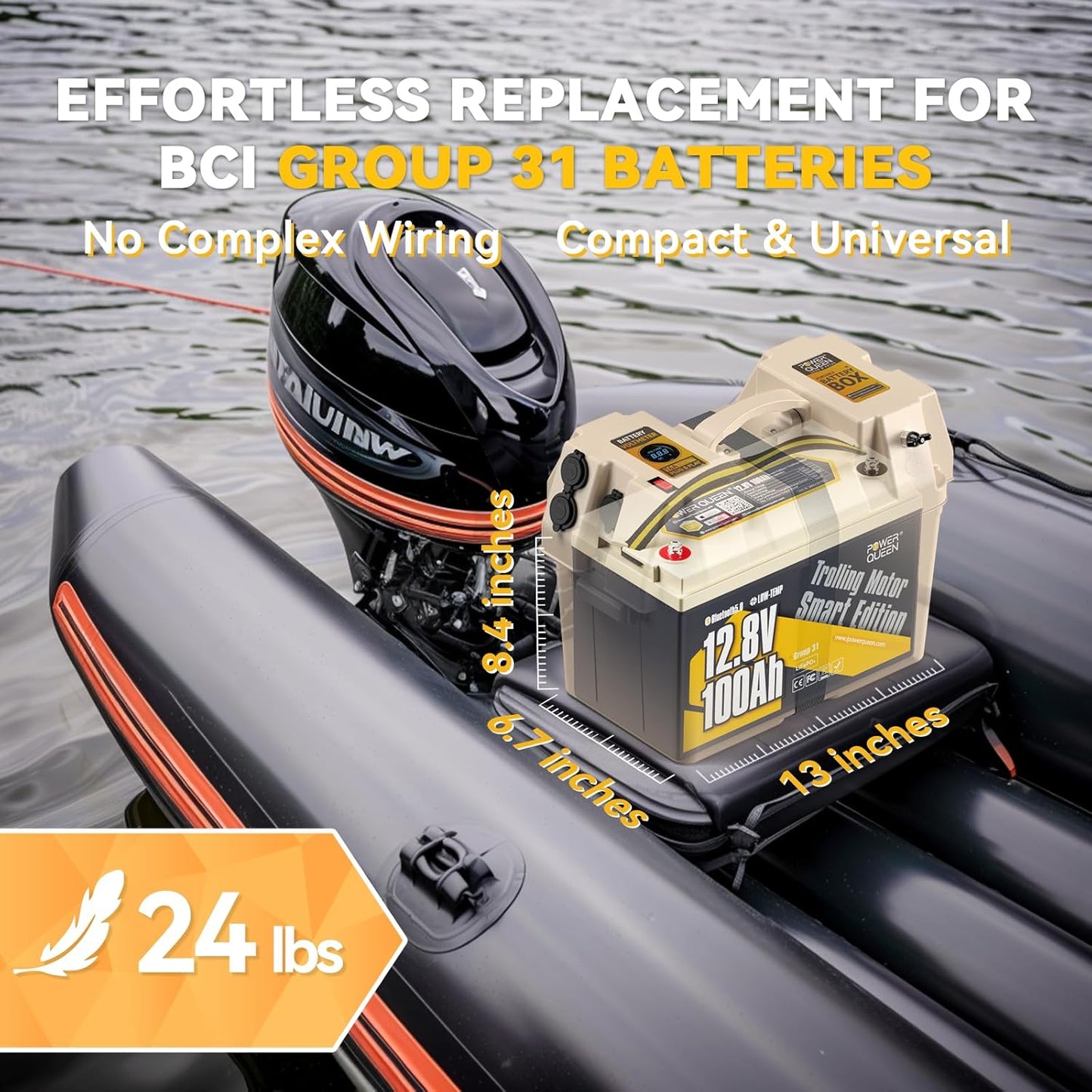 Power Queen 12V 100Ah Group 31 Battery Bluetooth 5.0, Deep Cycle LiFePO4 Battery Max. Output Power 1280W, 100A BMS with Low-Temp Cut-off Protection for RV, Trolling Motors, Solar System