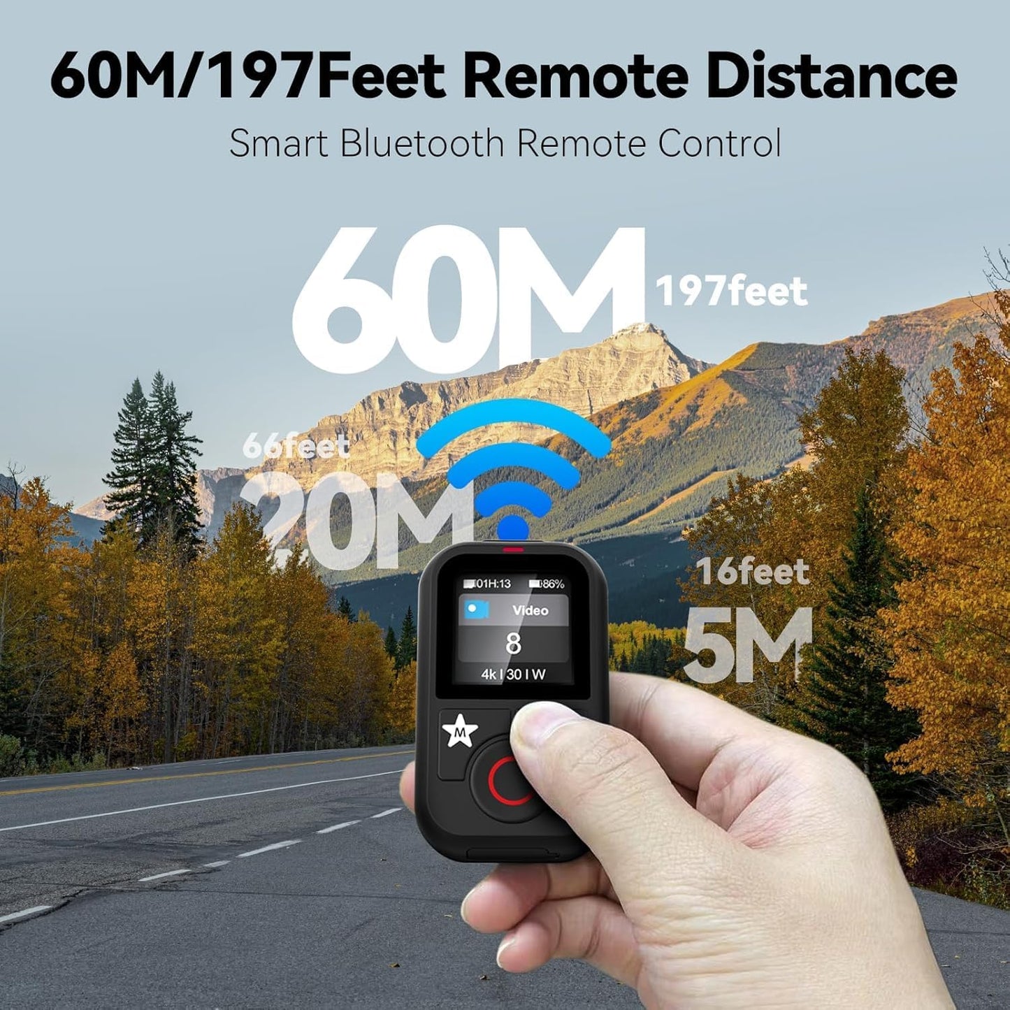 TELESIN T13 Waterproof Smart Remote Control with Color LCD Screen, 5-60m Wireless Remote with Wrist Strap, Compatible with GoPro Hero 13/12/11/10/9/8 Action Cameras