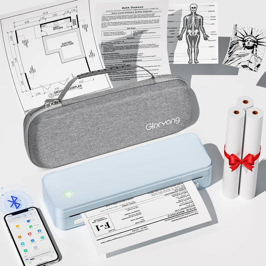 Inkless Portable Printer for Travel, Wireless Thermal Printer Supports 8.5" x 11" US Letter Size, Bluetooth Machine Includes Carry Case and 3 Rolls of Thermal Paper Kit, Blue
