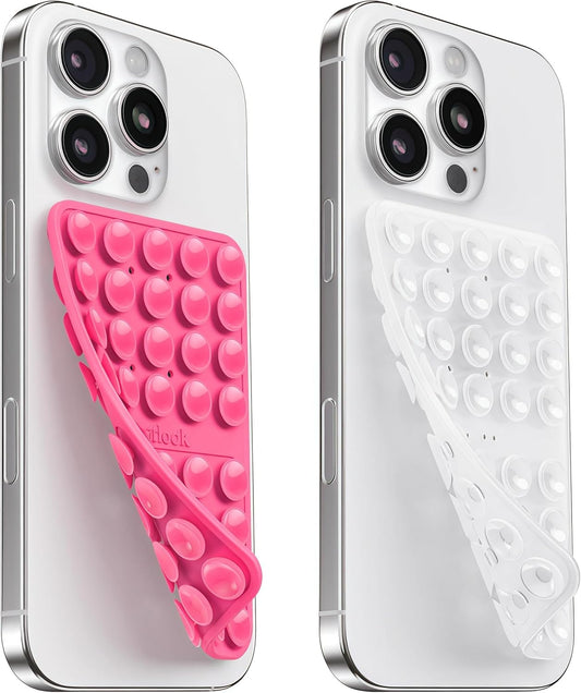 2PCS Silicone Suction Cup Phone Case Mount Double Sided, Hands-Free Phone Accessories Holder for Selfies and Videos, Silicon Sticky Phone Grip for iPhone and Android, Transparent&Hot Pink