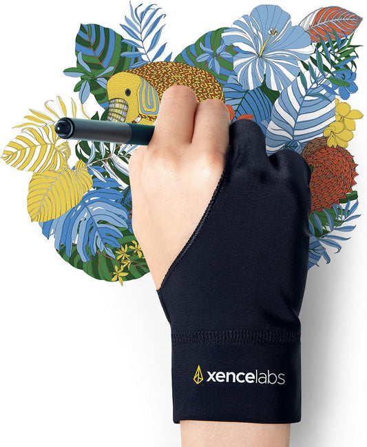 XENCELABS Drawing Glove, Breathable Artist Glove for Drawing Tablet, Two Fingers for Left Right Hand Black Size S