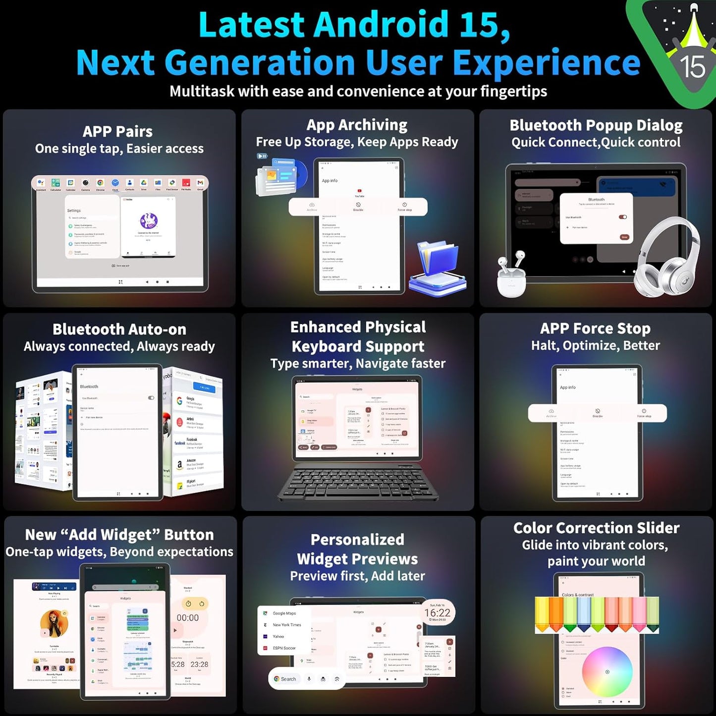 2025 Android 15 Tablet with Keyboard, 24GB+128GB+2TB Expand, 10.1 Inch Octa-Core 2-in-1 Tablets with 5G/2.4G WiFi, 8000mAh, BT5.0, GMS Certified, with Mouse, Case, Stylus, Split Screen(Pink)