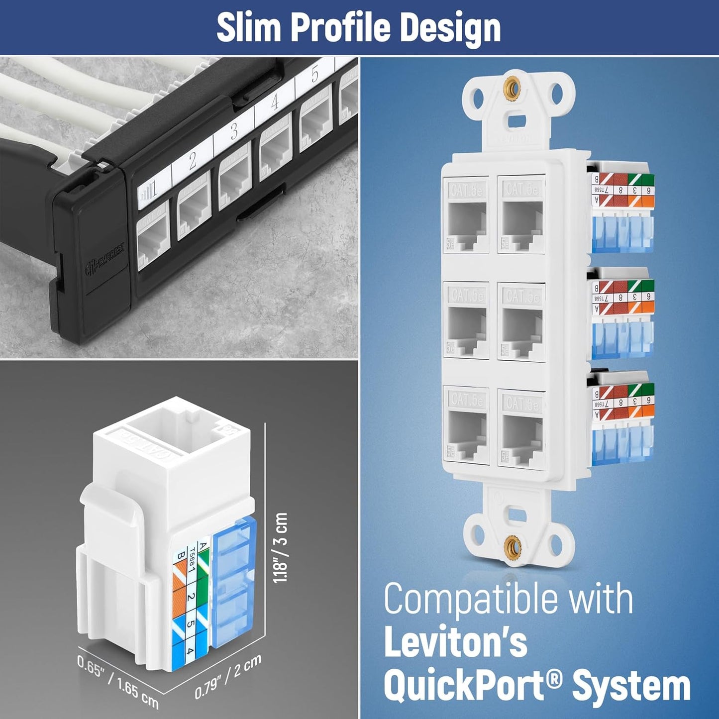 Everest 90° Angled RJ45 Cat5e Keystone Jacks 100-Pack in White - Slim Profile Female RJ45 Connectors - Cat 5e Keystone Jack - Compatible with 90° Angled Speed Termination Tool - easyJACK (B094WB91H3)