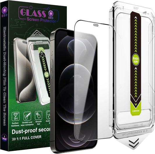 (2-Pack Ultra HD Clear Screen Protector for iPhone 12 Pro Max (6.7-Inch),9H Tempered Glass,Full Coverage,Anti-Fingerprint,Auto Dust Removal,Bubble-Free,Easy Installation