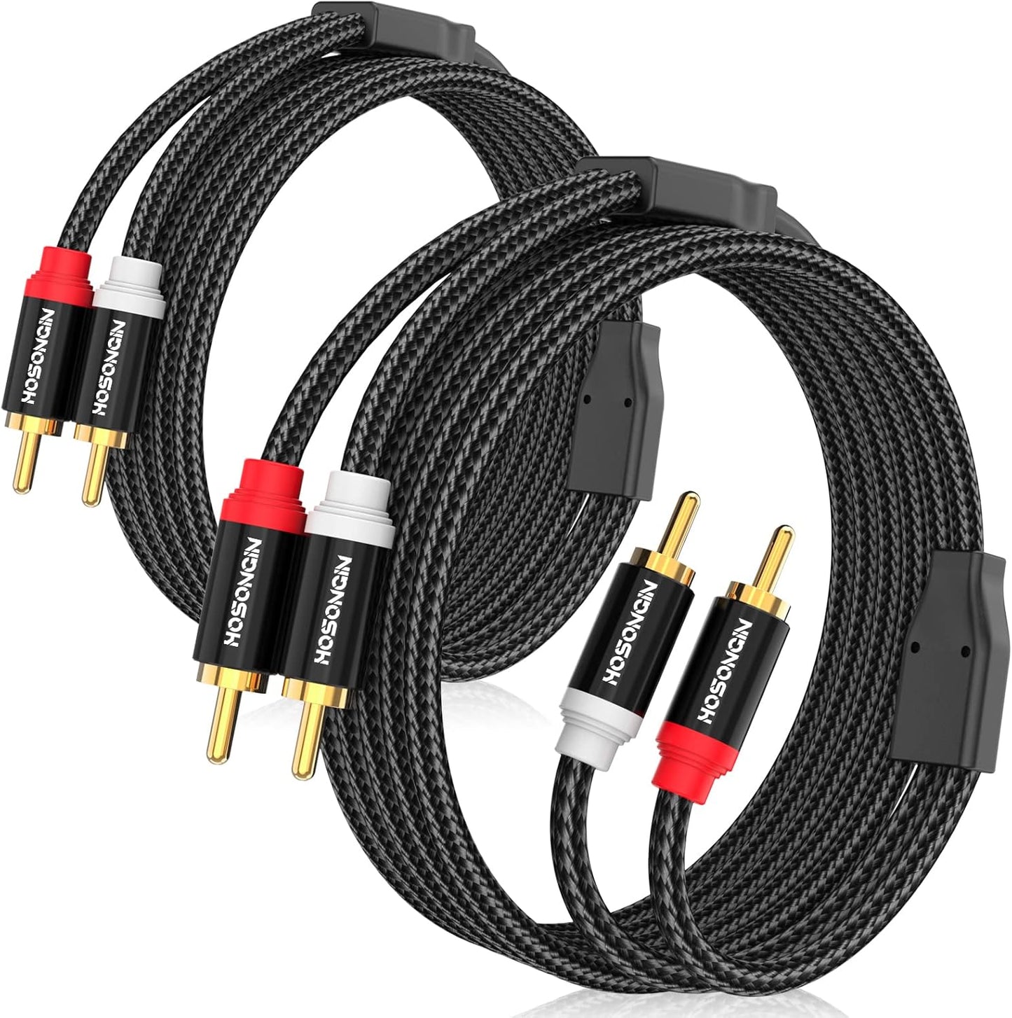 HOSONGIN RCA Cables 15ft 2 Pack[Hi-Fi Sound, Nylon Braided, Shielded], 2-Male to 2-Male RCA Audio Stereo Subwoofer Cable Auxiliary Cord for Home Theater, HDTV, Amplifiers, Hi-Fi Systems, Speakers