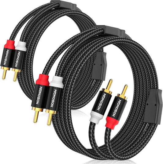 HOSONGIN RCA Cables 15ft 2 Pack[Hi-Fi Sound, Nylon Braided, Shielded], 2-Male to 2-Male RCA Audio Stereo Subwoofer Cable Auxiliary Cord for Home Theater, HDTV, Amplifiers, Hi-Fi Systems, Speakers