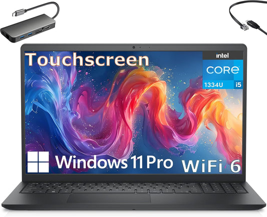 Dell 15.6" Touchscreen Laptop Computer, 16GB RAM, 0.75TB Storage (512GB SSD + 256GB Docking Station), Intel 10-Core i5-1334U (Beat i7-1250U), FHD Display, WiFi 6, Windows 11 Pro S, USB C to RJ45 Cable