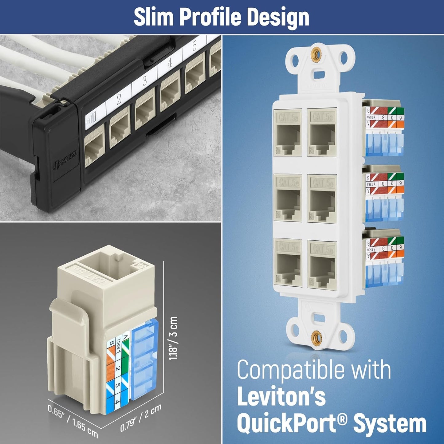 Everest 90° Angled RJ45 Cat5e Keystone Jacks 50-Pack in Ivory - Slim Profile Female RJ45 Connectors - Cat 5e Keystone Jack - Compatible with 90° Angled Speed Termination Tool - easyJACK (B094WB91H3)