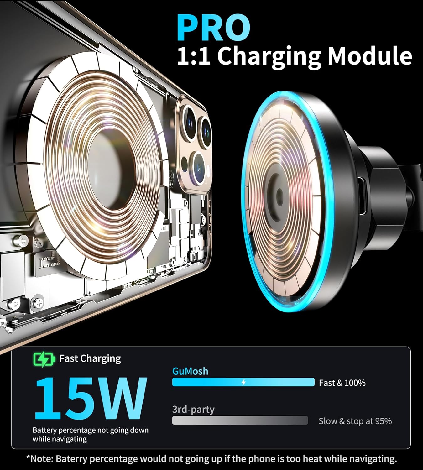 for Mag-Safe Car Mount Charger Dash Vent Windshield Wireless Car Charger with LED Light, Strong Magnetic Phone Holder for Car for iPhone 16 15 14 13 12 Series(Cyan)