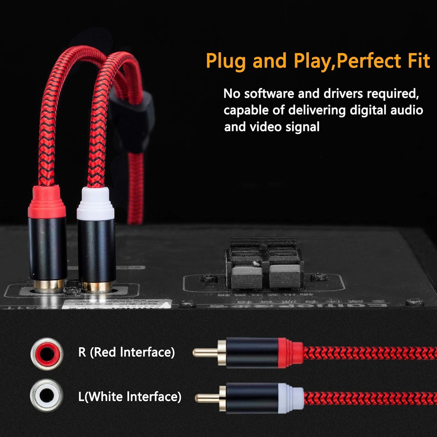 RCA Cable 20Ft,2Rca Male to 2-RCA Male Audio Stereo Subwoofer Cable [Hi-Fi Sound] Nylon-Braided Auxiliary Audio Cord for Home Theater, HDTV, Amplifiers, Hi-Fi Systems,Speakers and etc(20Ft/6M)
