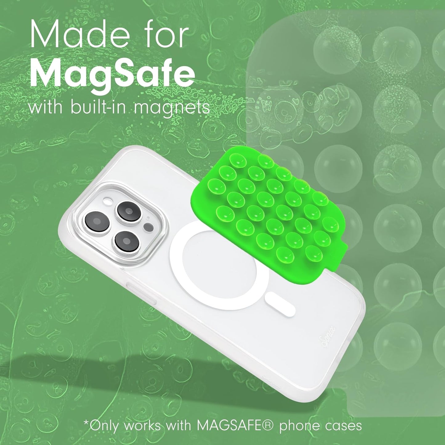Sonix | Magnetic Silicone Suction Cup Phone Mount for iPhone | Compatible with MagSafe | Bright Fluorescent Green | Neon Green