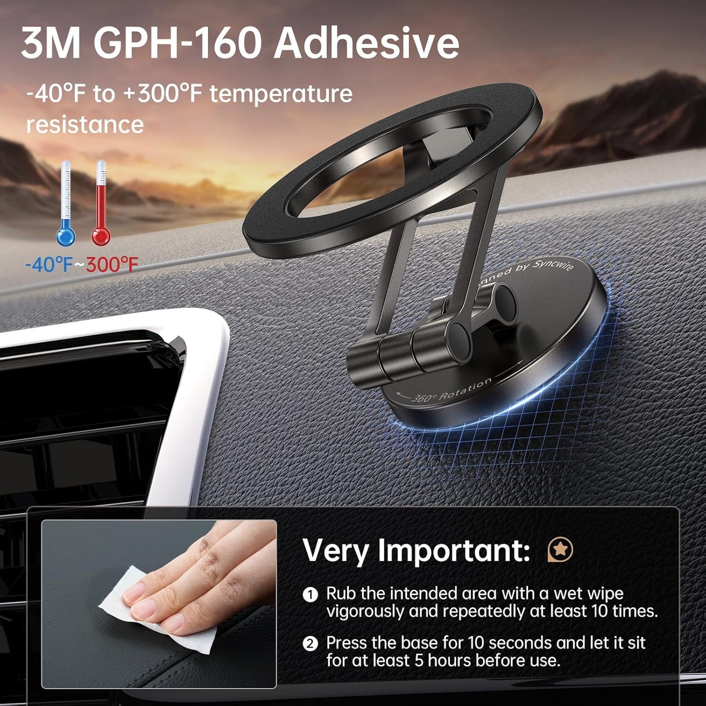 Syncwire Fits MagSafe Car Mount for Car Dash&Tesla Screen[All-Metal] Magnetic Phone Holder, [Flexible Three-axis]360° Rotation Car Mount Strong Magnets Car Phone Holder for iPhone 16 15 14 13 Pro Max