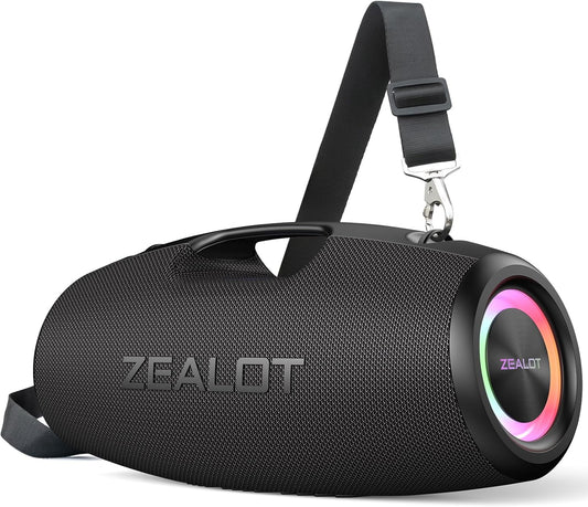 ZEALOT Bluetooth Speaker,120W Wireless Outdoor Speaker with Subwoofer,IP67 Waterproof with LED Light,Bluetooth 5.2 for Camping,Beach,Gifts(Black)