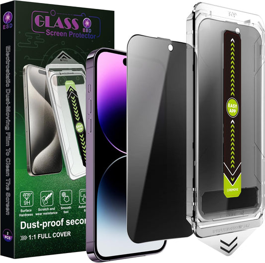 (2-Pack Anti-Spy Privacy Screen Protector for iPhone 14 Pro Max/15 Plus/16 Plus(6.7-Inch),9H Tempered Glass,Full Coverage,Anti-Fingerprint,Auto Dust Removal,Bubble-Free,Easy Installation