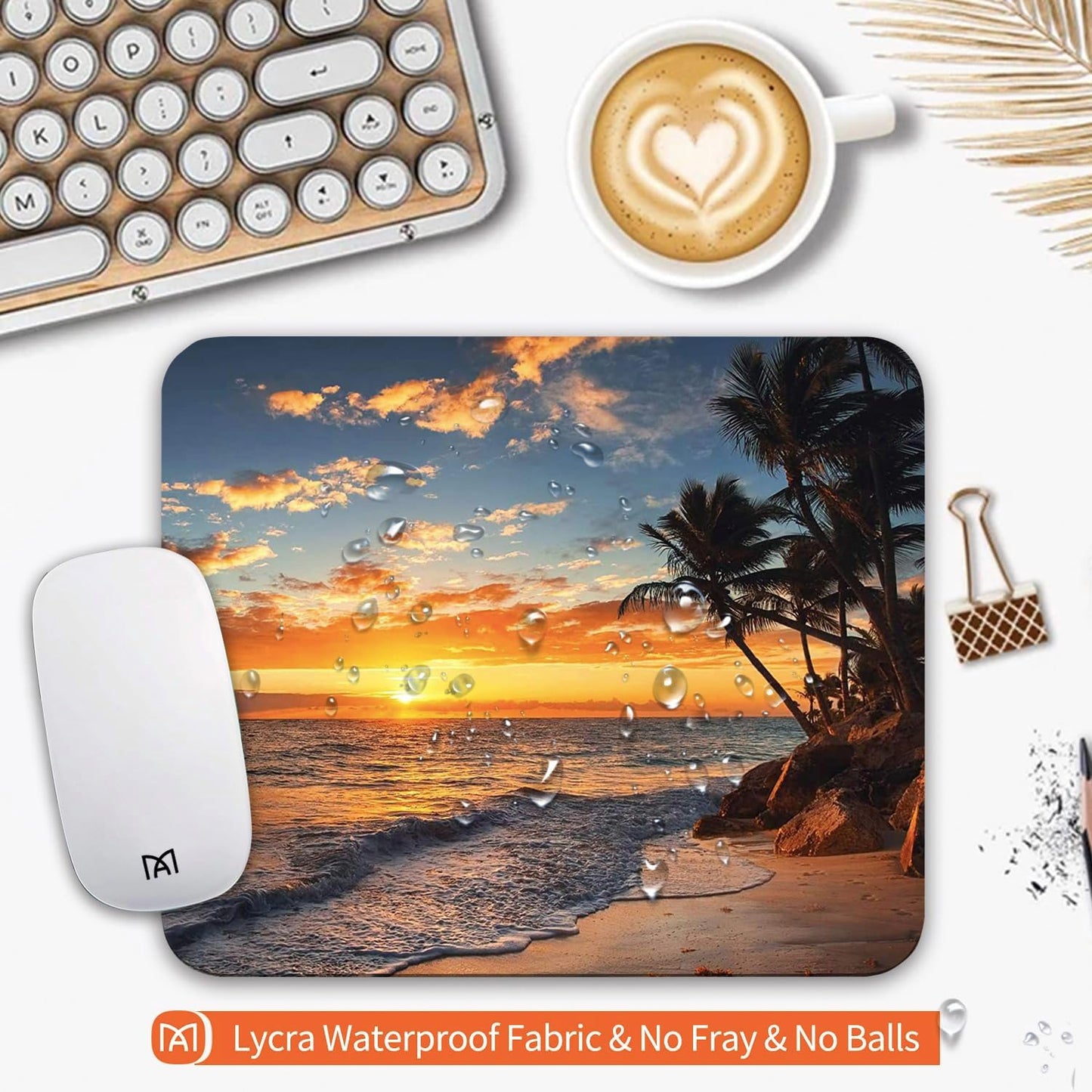 Square Mouse Pad Beach Sunset, Personalized Premium-Textured Custom Mouse Mat Design, Washable Mousepad Cloth, Non-Slip Rubber Base Computer Mouse Pads for Wireless Mouse