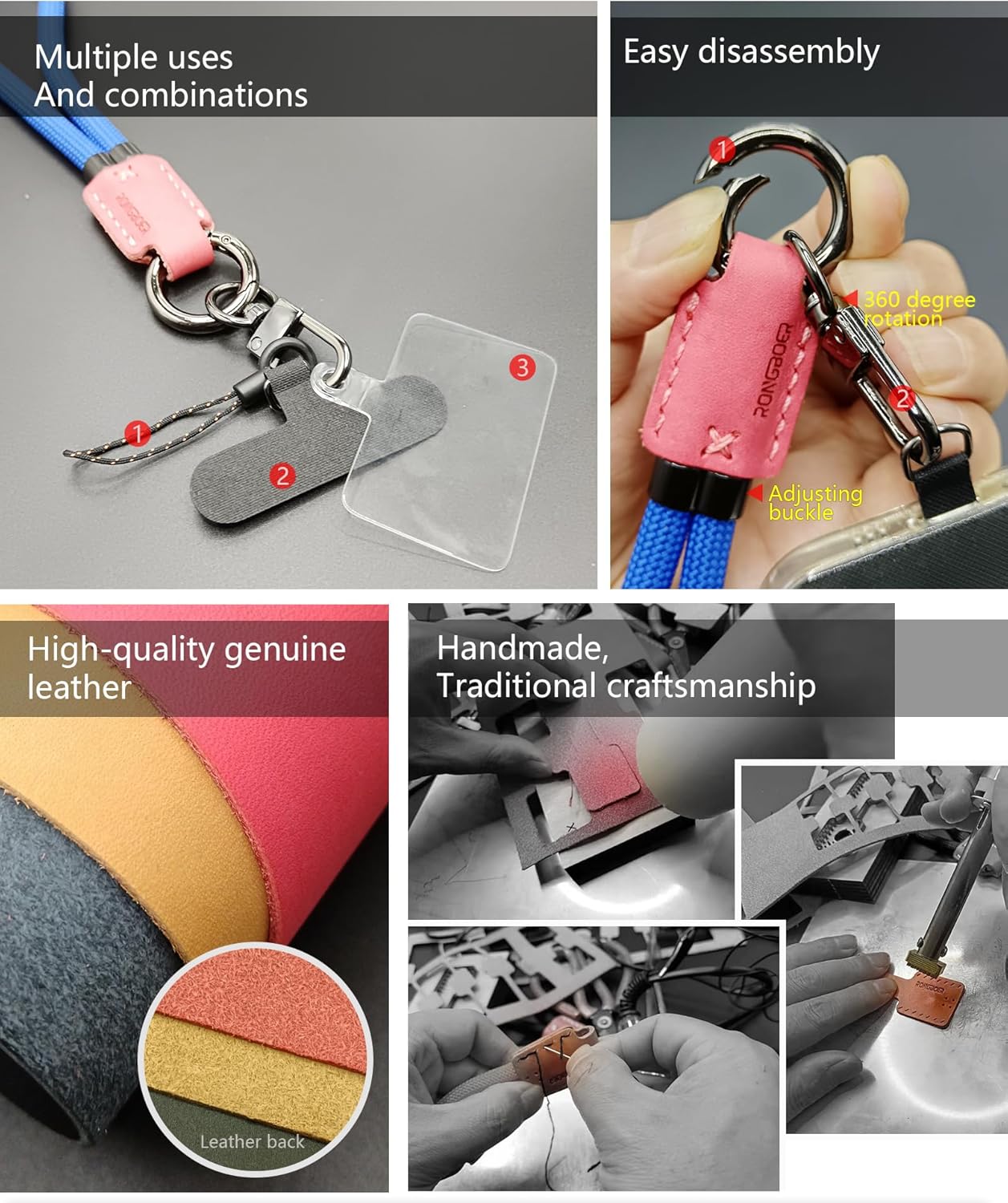 Handmade Cowhide Leather Phone Wrist Strap,Universal Adjustable Key Lanyard,Stylish Wristlet Keychains for Women&Men