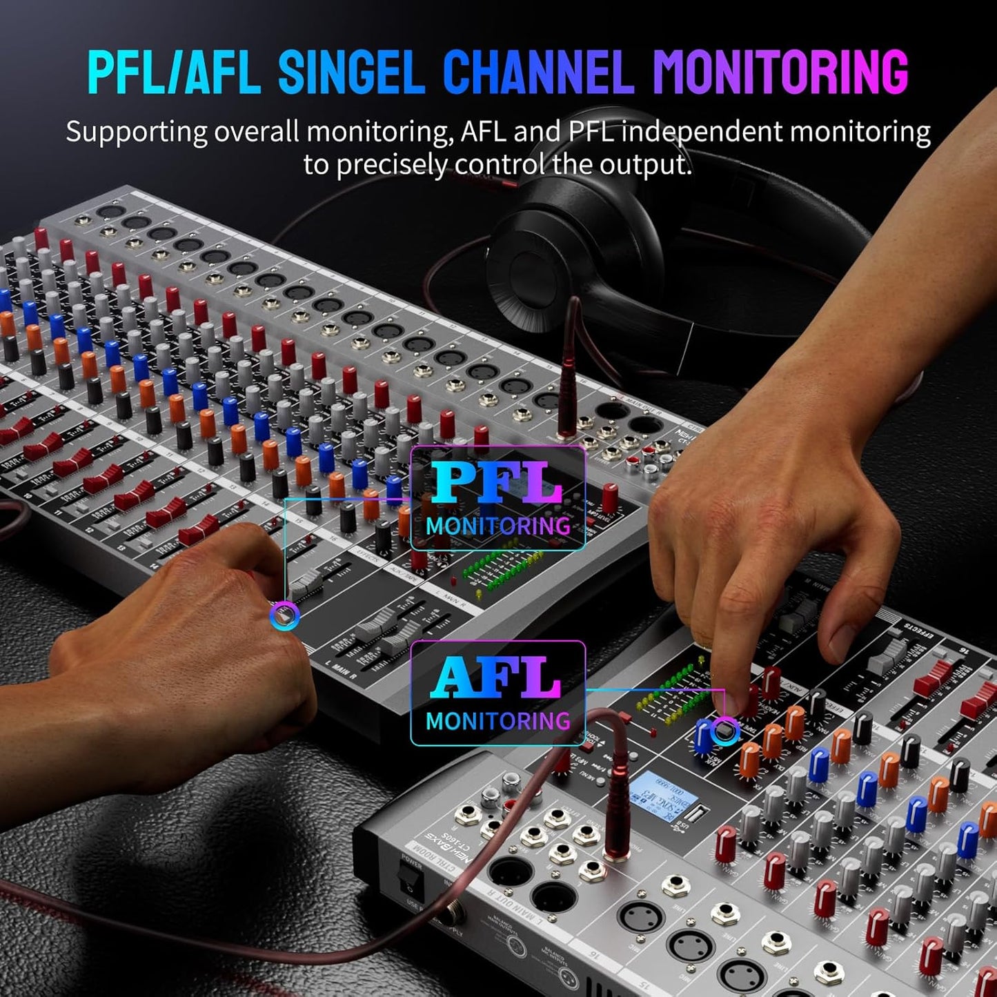 Professional DJ Audio Mixer,NEW BAXS 16 Channel DJ Bluetooth Controller Sound Mixer,USB Interface,16 XLR Mic/Line Input,AUX,FX Processor MP3 Player,+48V Phantom For Karaoke Studio Streaming Recording