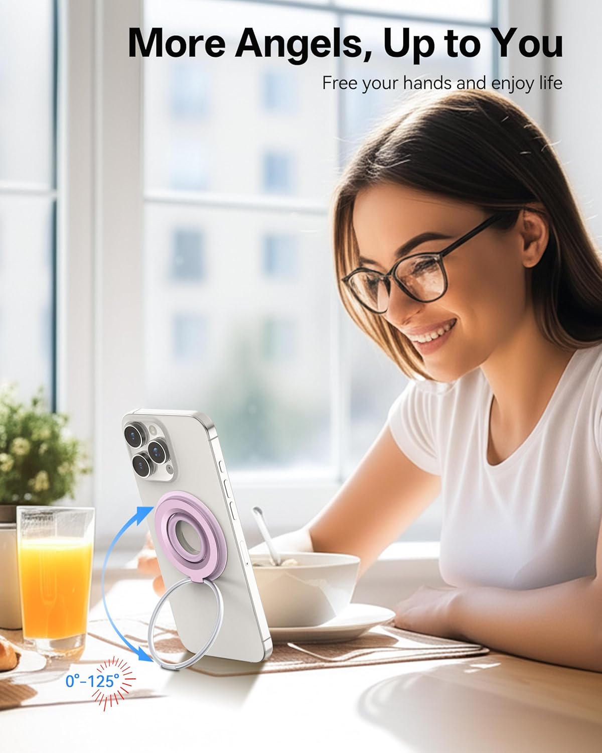 [2025 Upgrade] Magnetic Phone Grip for MagSafe Ring Holder, Two-Sided Magnets Phone Ring Grip Finger Kickstand Compatible with iPhone 16 Pro/Max 15 14 13 12 11 Plus & Android Phone (pink1)