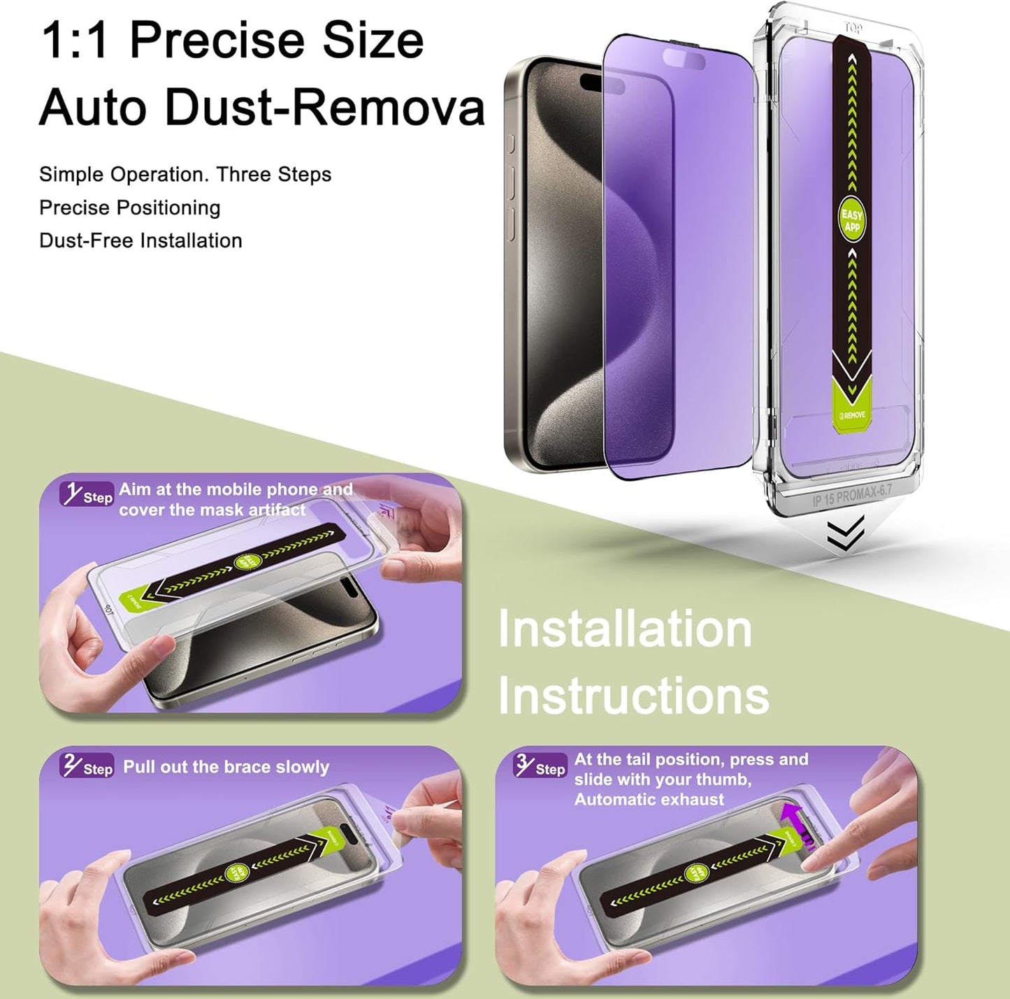 (2-Pack Anti Blue Light Matte Screen Protector for iPhone 15 Pro Max (6.7-Inch),9H Tempered Glass,Anti-Glare,Full Coverage,Anti-Fingerprint,Auto Dust Removal,Bubble-Free