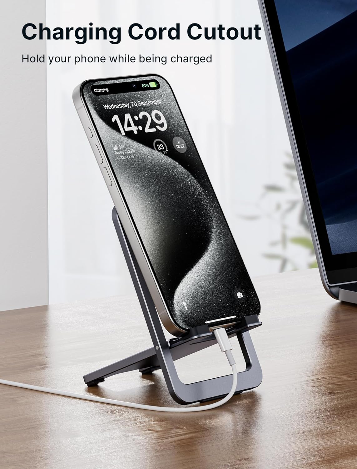 JSAUX Cell Phone Stand, Foldable Aluminum Adjustable Phone Holder for Desk Portable Travel Essentials Office Accessories Compatible with iPhone 16 15 14 13 Pro Max Samsung S24 S23 Ultra Kindle-Gray