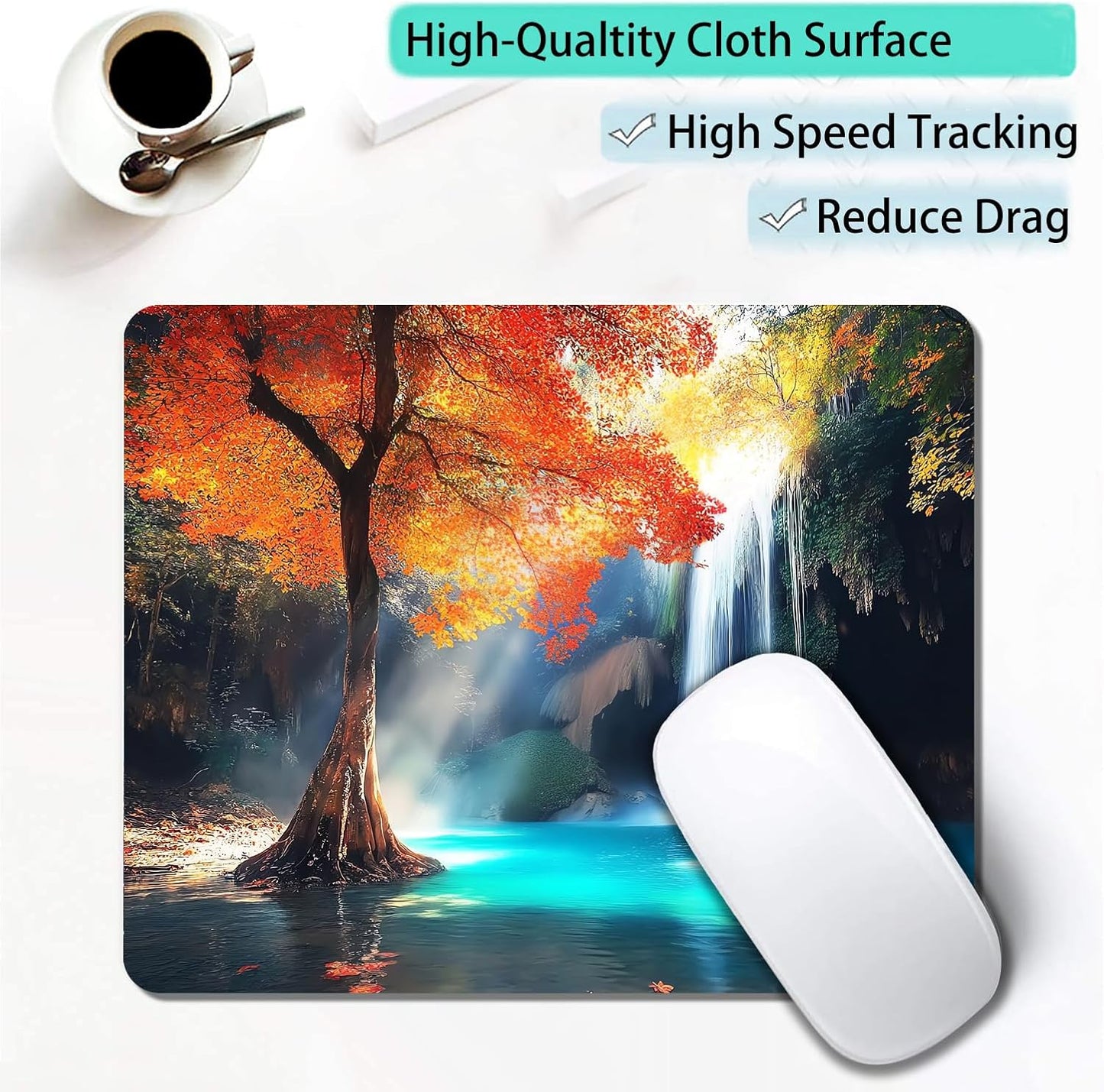 Aesthetic Natural Lake Forest Custom Mouse Pad with Non-Slip Rubber, Small Square Design for Wireless Laptop & Computer Mouse Pads for Desk, 9.5 x 7.9 inch Smooth Surface for Gaming & Office