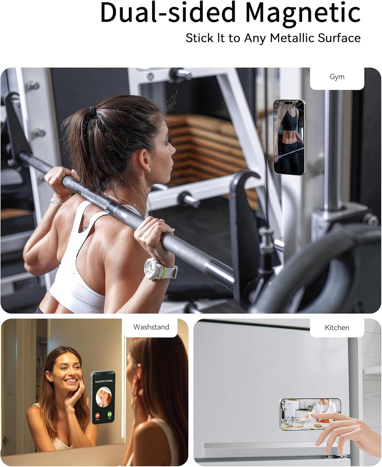 [2025 Newest] Magnetic Phone Grip for MagSafe Ring Holder, Magnet Phone Grip Stand Finger Kickstand Two-Sided Magnetic Compatible with iPhone 16 Pro/Max 15 14 13 12 11 Plus&Android