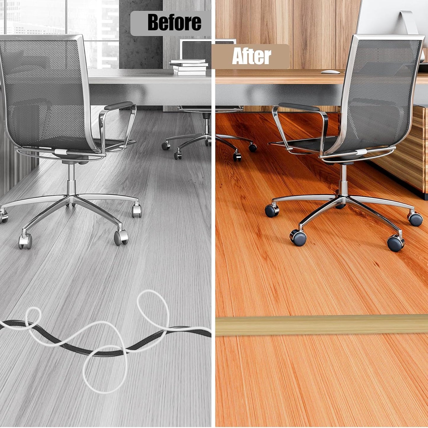 Floor Cord Cover Self Adhesive Cord Hider,20FT Cable Management, Extension Strip Protector for Wires, Prevent Cable Trips for Offices, Gyms, Exhibitions Cavity:0.39"(W) x 0.27"(H) WoodLightyellow