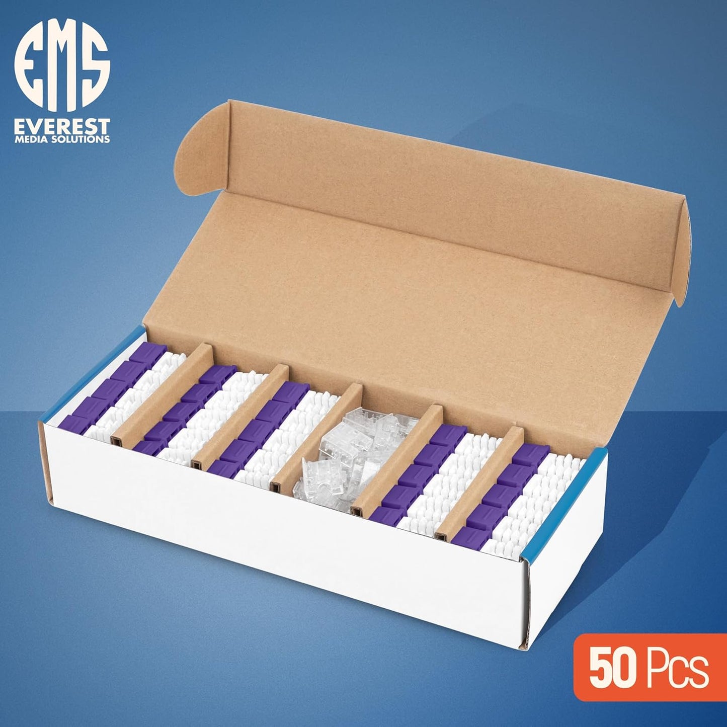 Everest 90° Angled RJ45 Cat6 Keystone Jacks 50-Pack in Purple - Slim Profile Female RJ45 Connectors - Cat 6 Keystone Jack - Compatible with 90° Angled Speed Termination Tool - easyJACK (B094WB91H3)