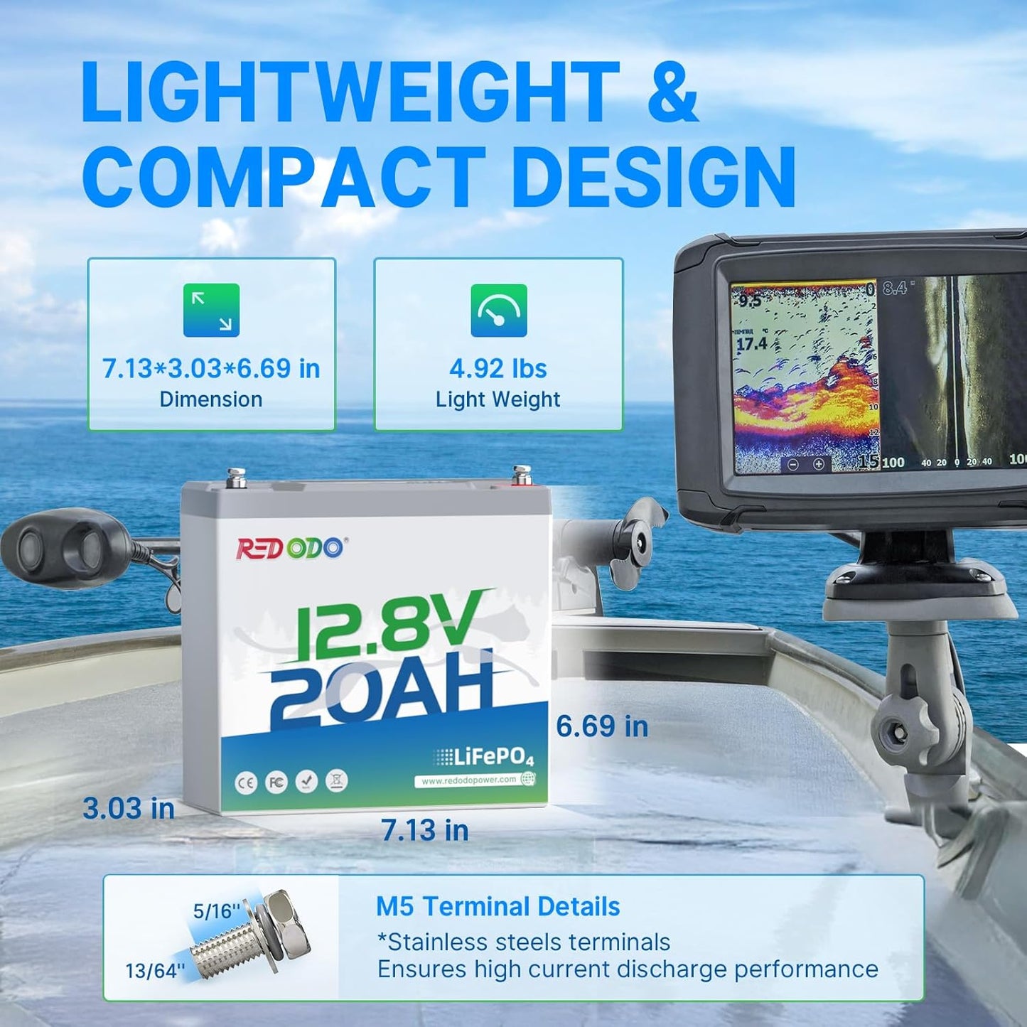 Redodo 12V 20Ah LiFePO4 Battery, 4000+ Deep Cycles Lithium Battery with 20A BMS, 256Wh Energy, Perfect for Kayak Finshfinder, Ice Fishing, GPS, Camping, 4 Pack